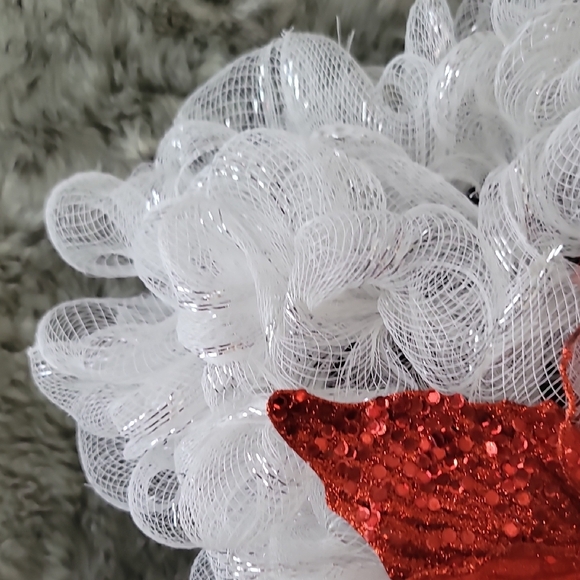 Festive White Mesh Star with Red Glitter Poinsettia - Picture 4 of 11